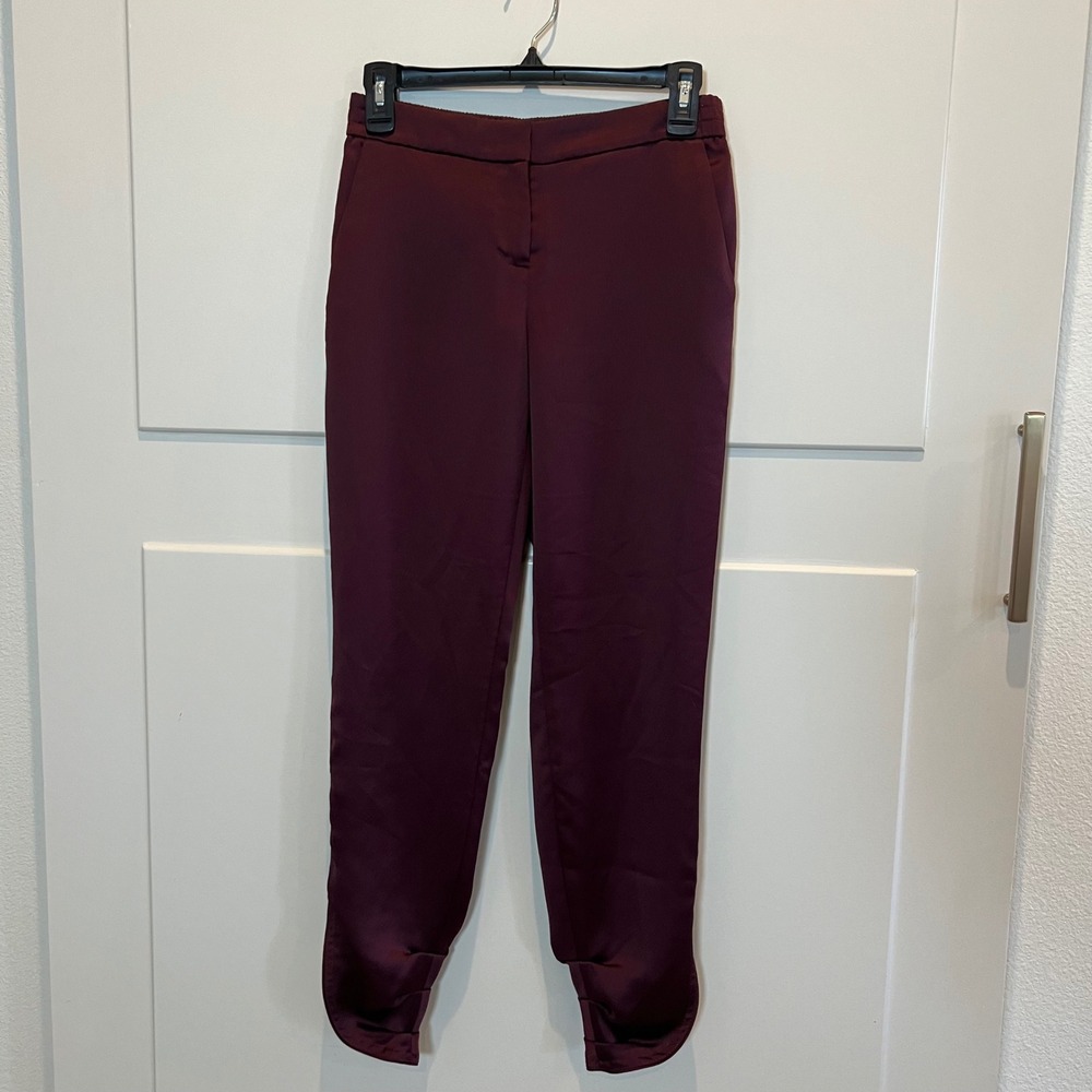 White House Black Market Burgundy Satin Jogger Pants‎ Womens Size 2R